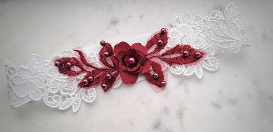 burgundy Lace wedding garter
