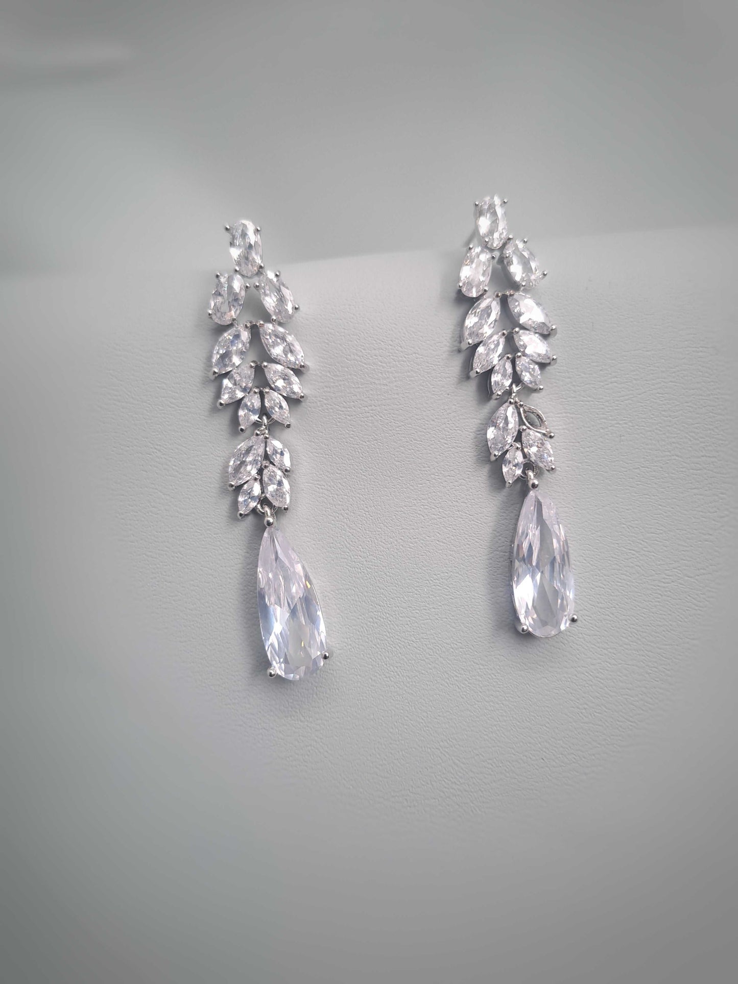 Zircon crystal drop bridal earrings with leaf-like design