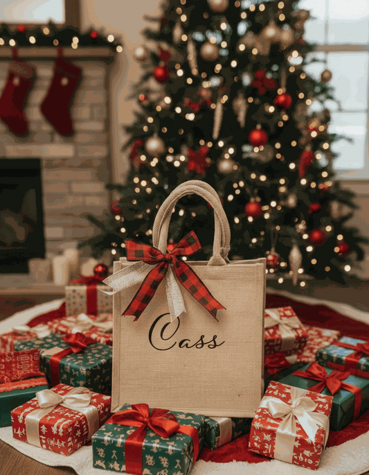 Christmas personalised Jute beach bag