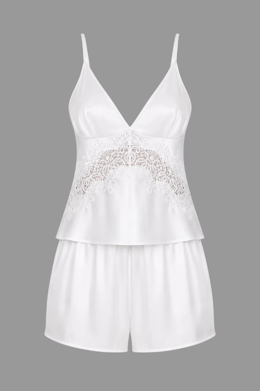 Luxury satin cami set with Triangle Lace Inset - Elegant Design
