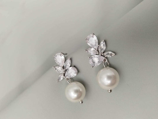 Suzette Pearl earrings crystal and faux pearl drop bridal earrings 2.5cm