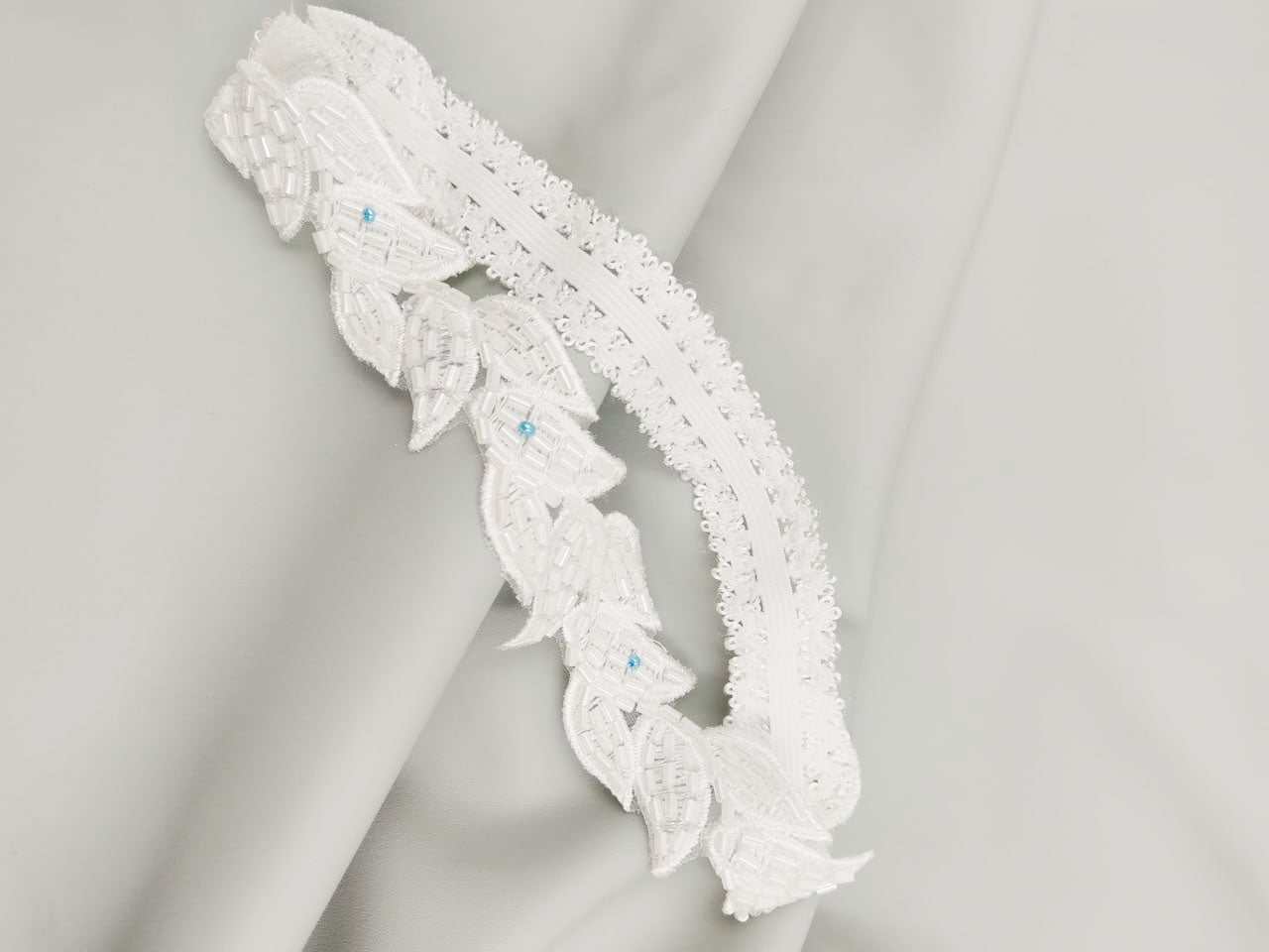 Zarina white and blue wedding garter- Smooches Bridal and Gifts