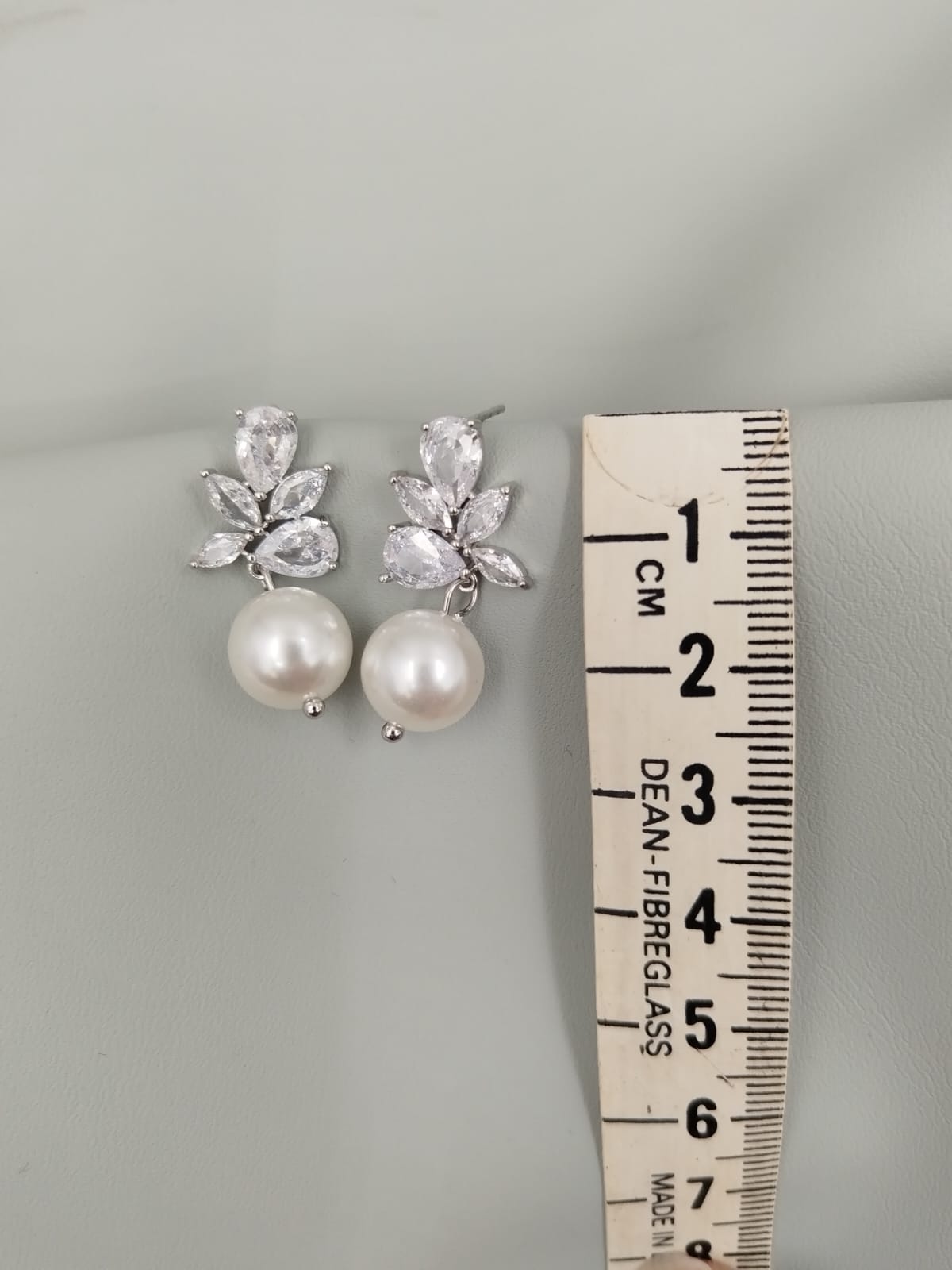Suzette Pearl earrings crystal and faux pearl drop bridal jewelry 2.5cm