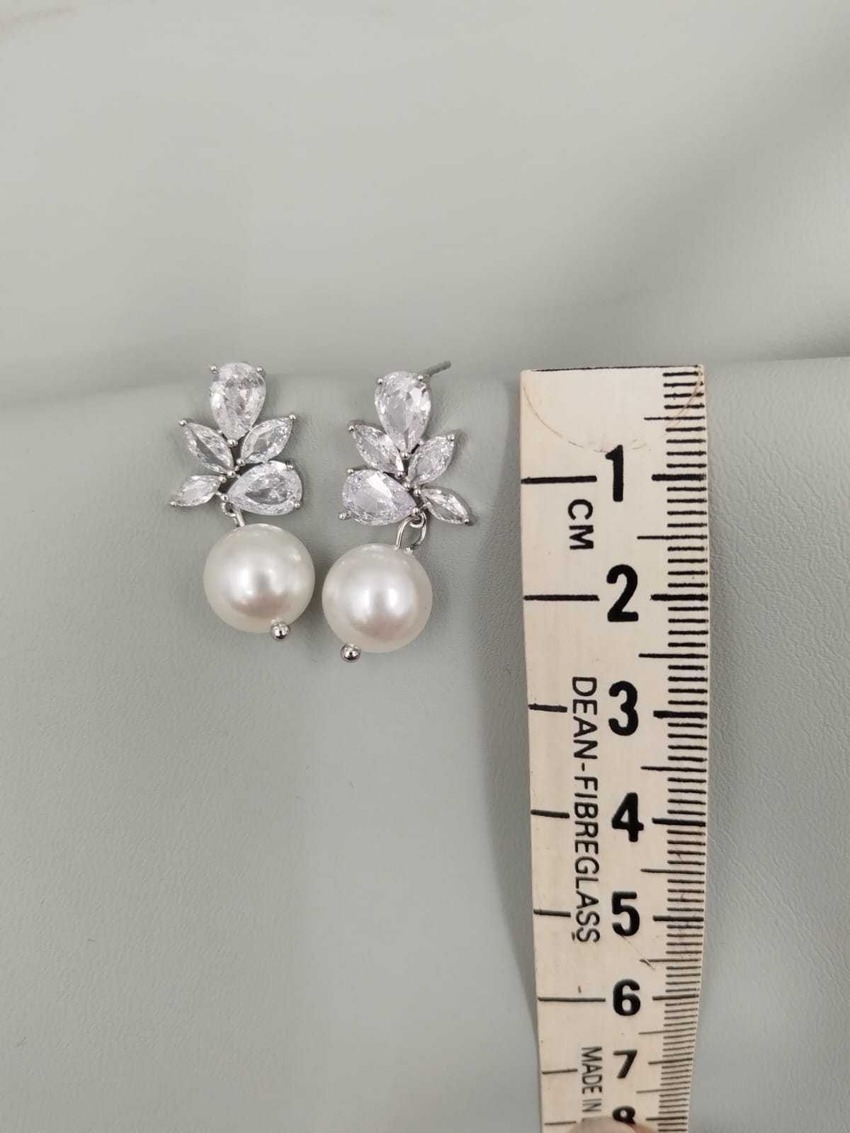 Suzette Pearl earrings crystal and faux pearl drop bridal jewelry 2.5cm