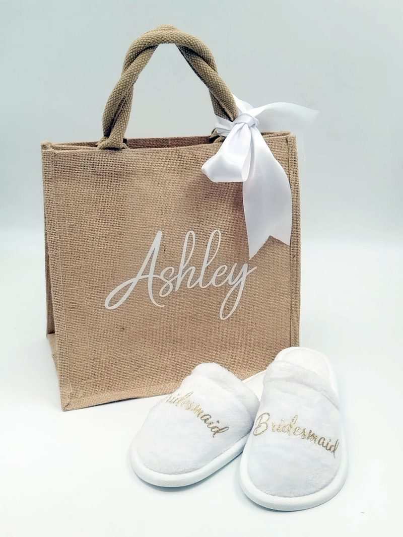 Personalised Tote Bundle with mini beach tote, jewellery box, and bracelet pouch in various designs and colours