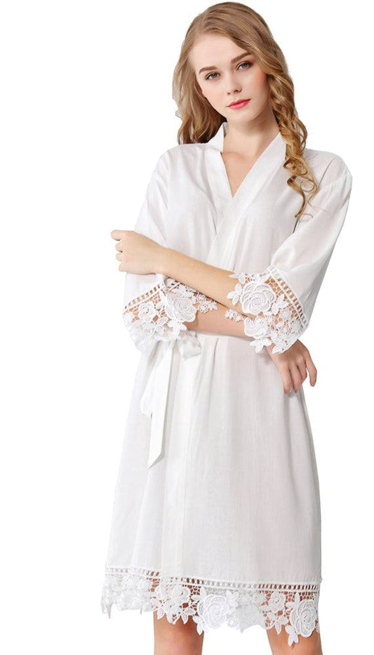 Ivory cotton robe with rose lace Smooches Bridal