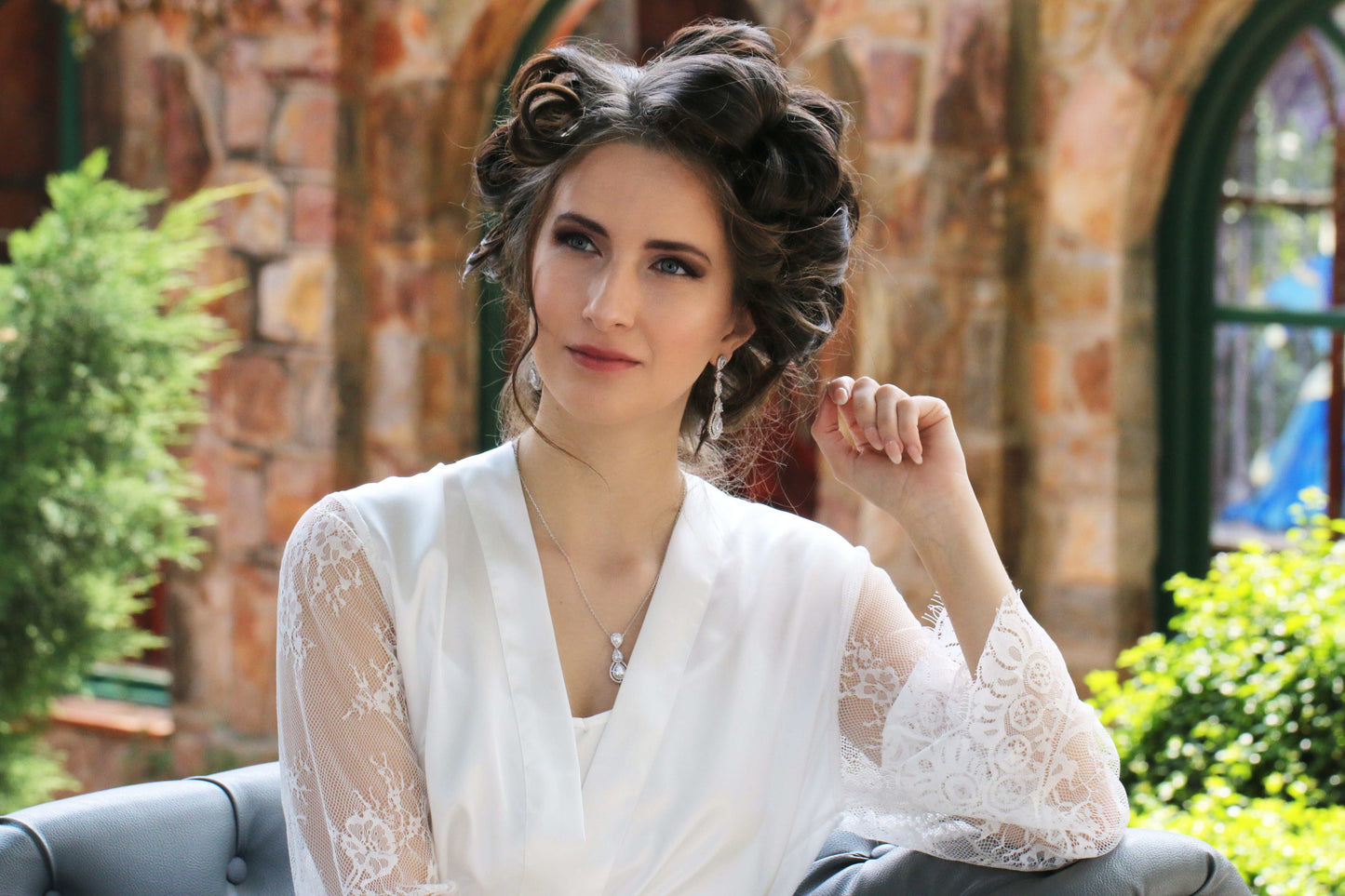 Bridal satin robe with lace sleeve Robe, Dressing Gown Smooches Bridal