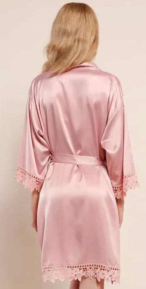 Blush Satin Robe with lace robes Smooches Bridal