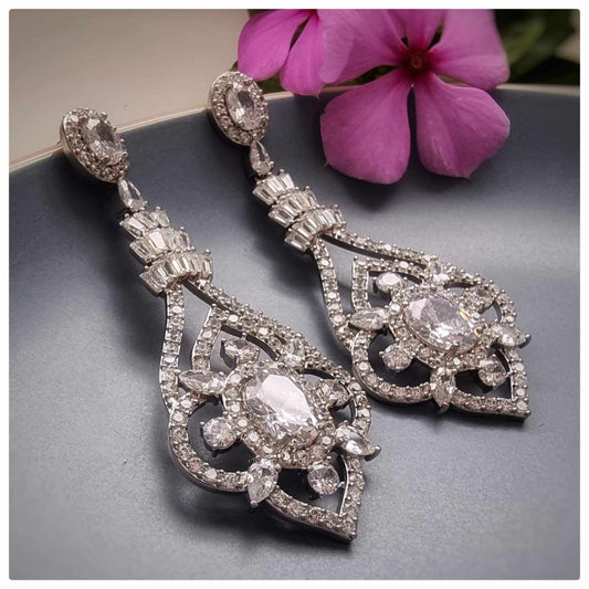 Elegant zircon statement bridal drop earrings with intricate design