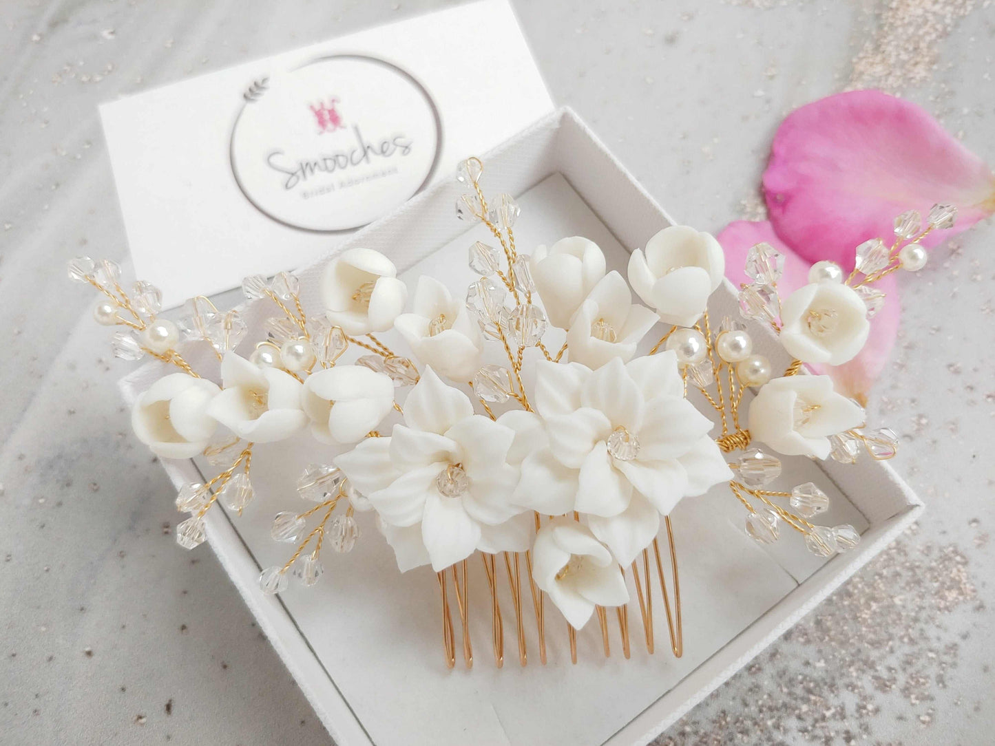 Ceramic flower bridal wedding accessory hair comb hair accessories Smooches Bridal