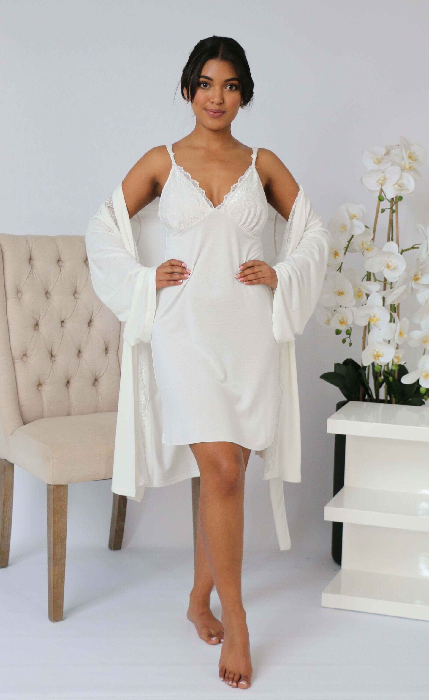 Cotton two piece Bridal robe and gown Smooches Bridal