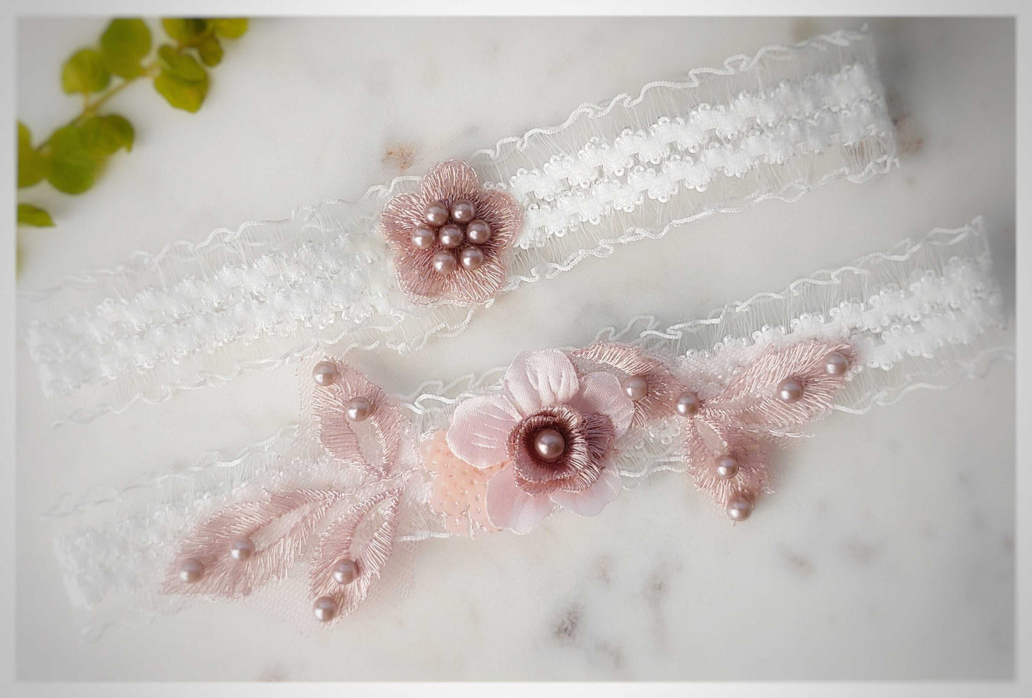 Lauren blush garter set garter Smooches Bridal