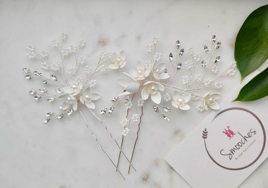 Pearl flower hair pins Smooches Bridal