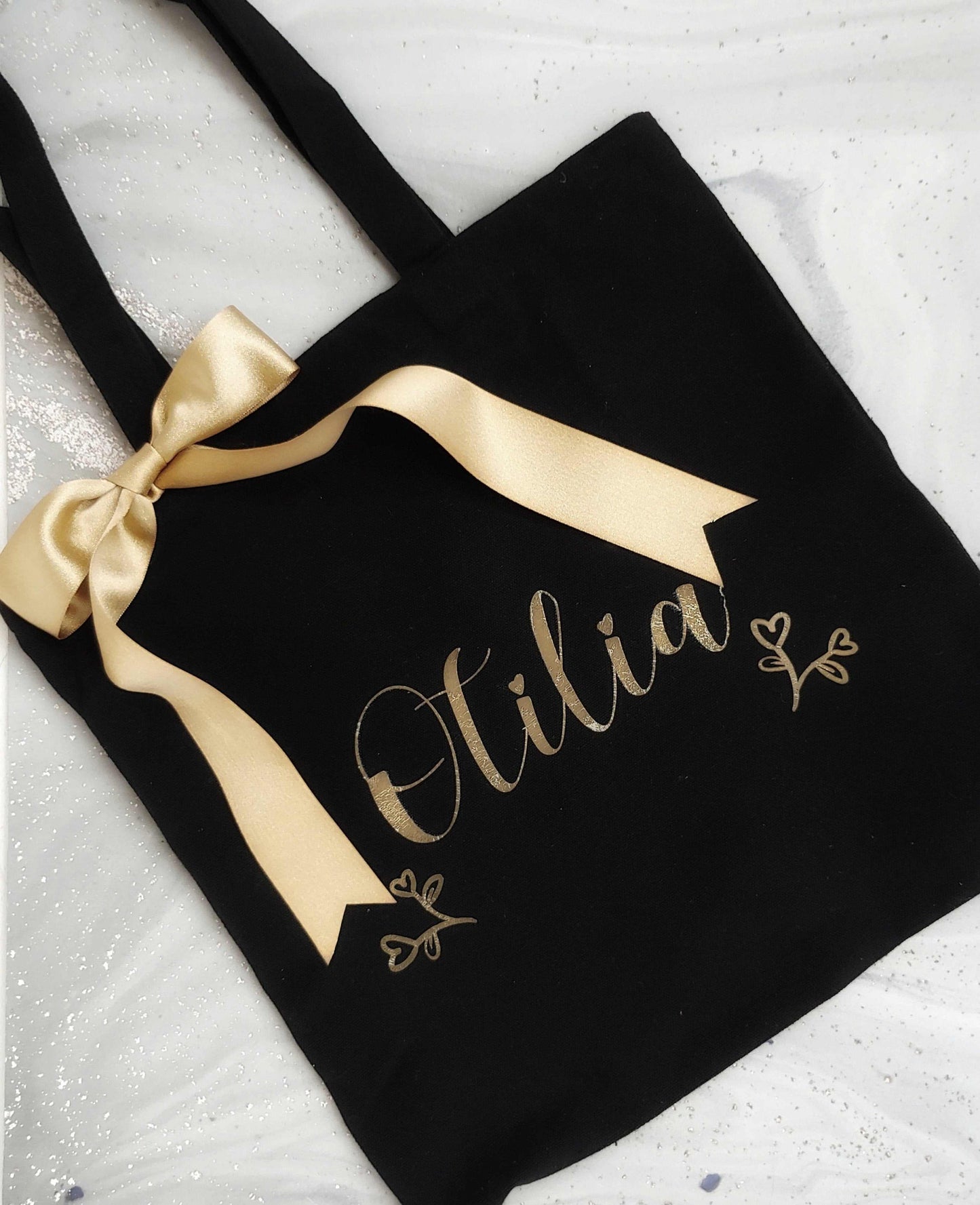 Personalised tote with ribbon- gift Smooches Bridal