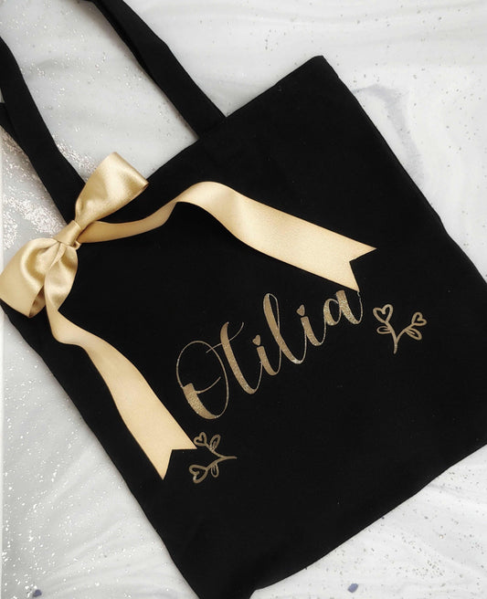 Personalised tote with ribbon- gift Smooches Bridal