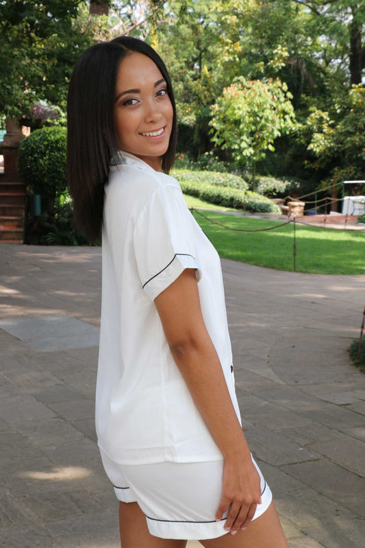 Pyjama Set- White pyjamas Smooches Bridal