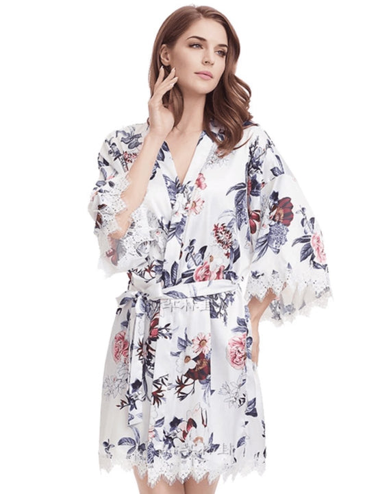 White floral Satin and lace Robe Smooches Bridal