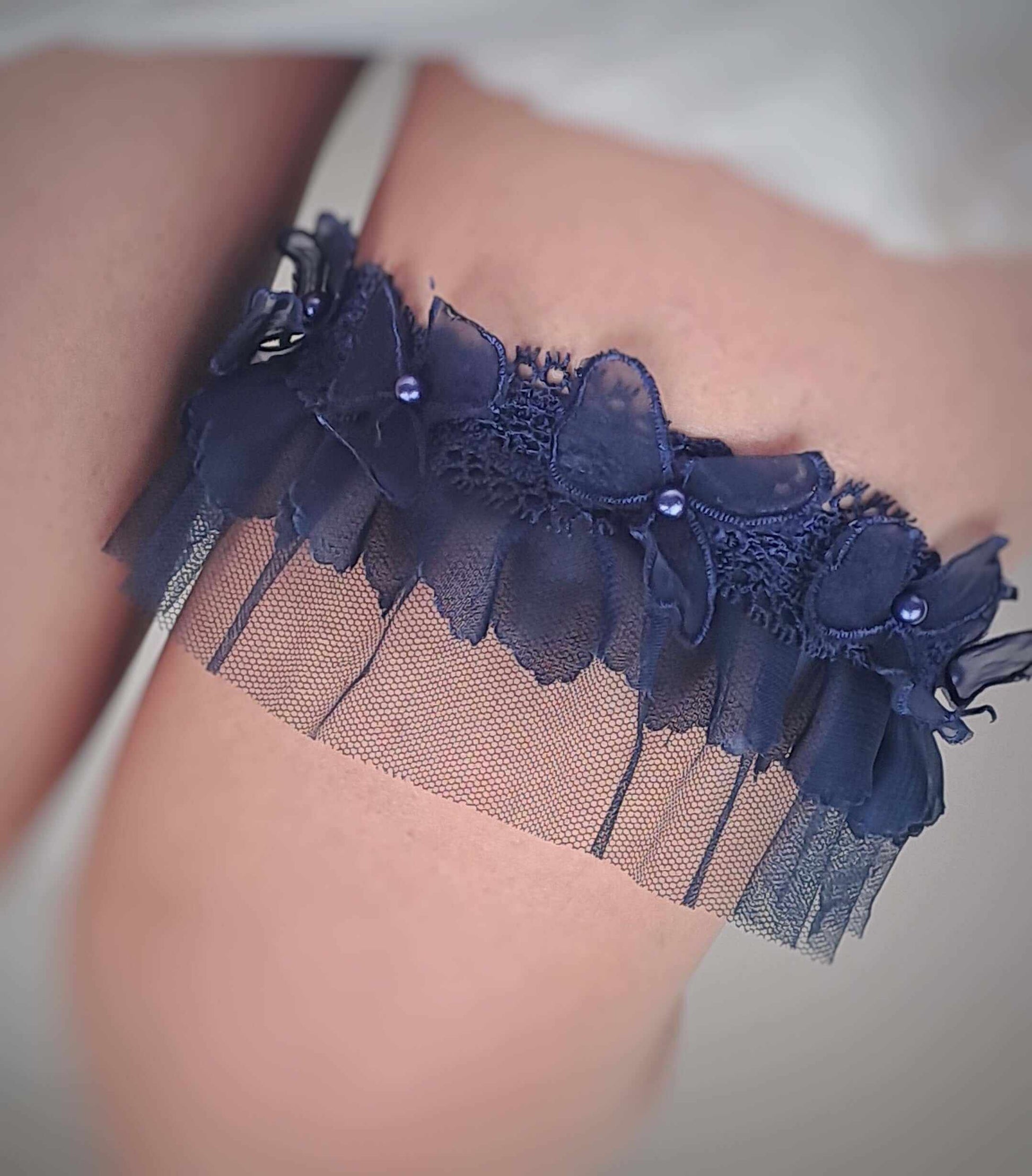 Navy Blue Lace Garter - Justine Wedding Garter Made to Measure Smooches Bridal and Gifts Navy Blue Lace Garter - Justine Wedding Garter Made to Measure Smooches Bridal and Gifts