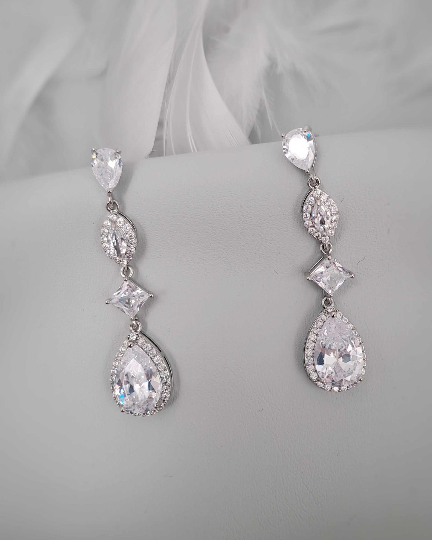 Elegant zircon crystal wedding earrings for brides with classic sparkling design
