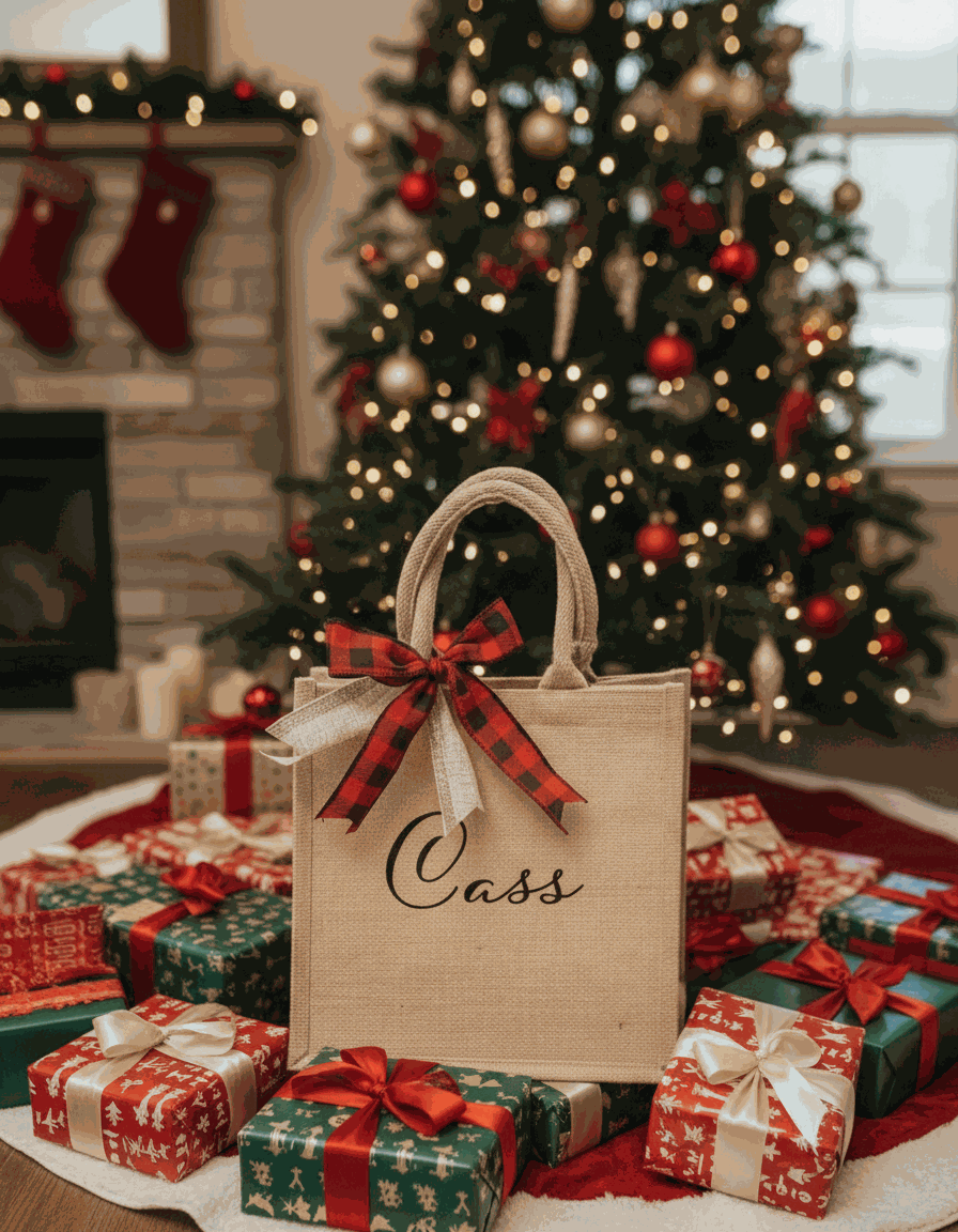 Christmas personalised Jute beach bag