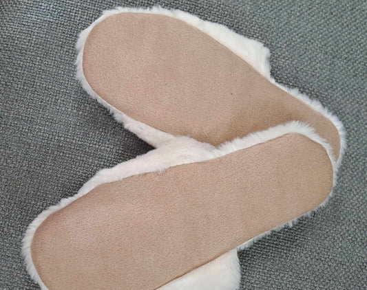 Fluffy slippers- Beige  Smooches Bridal   