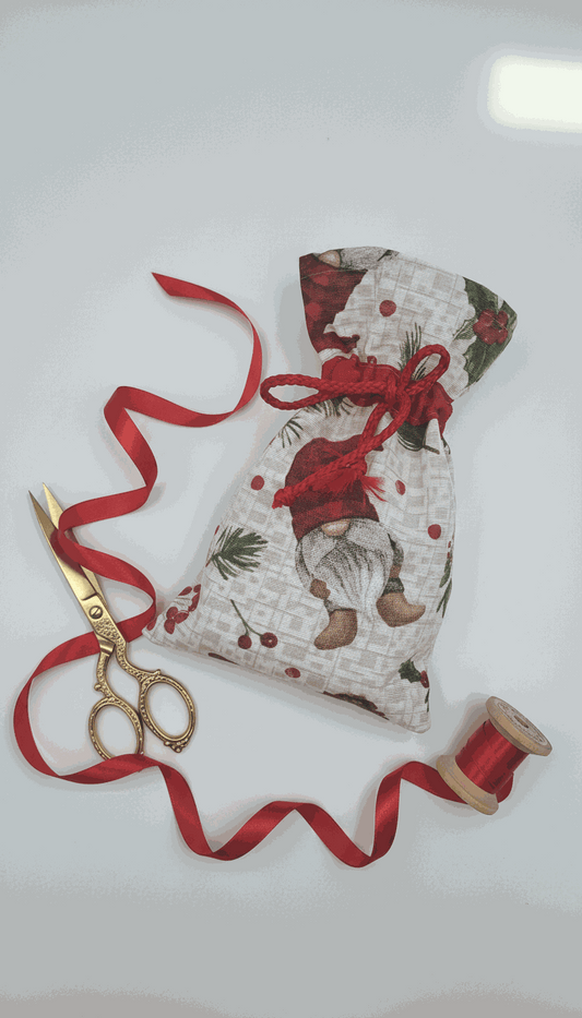 Christmas gift pouch- Eco-Friendly Gnome Gift Wrap for Stylish Gifting