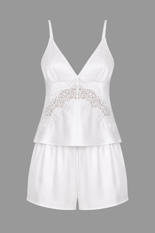 Luxury satin cami set with Triangle Lace Inset - Elegant Design