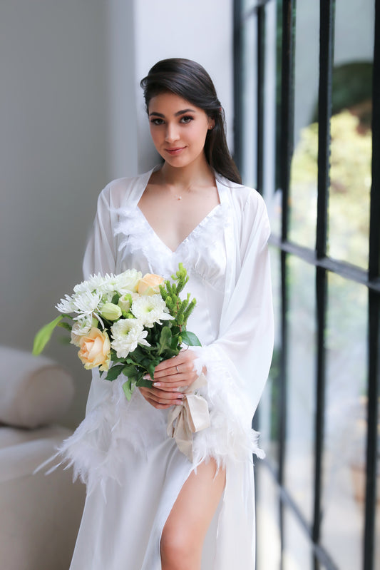 Two piece Bridal robe and gown with duck feathers