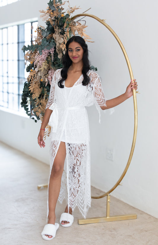 2 piece triangle lace long Bridal robe