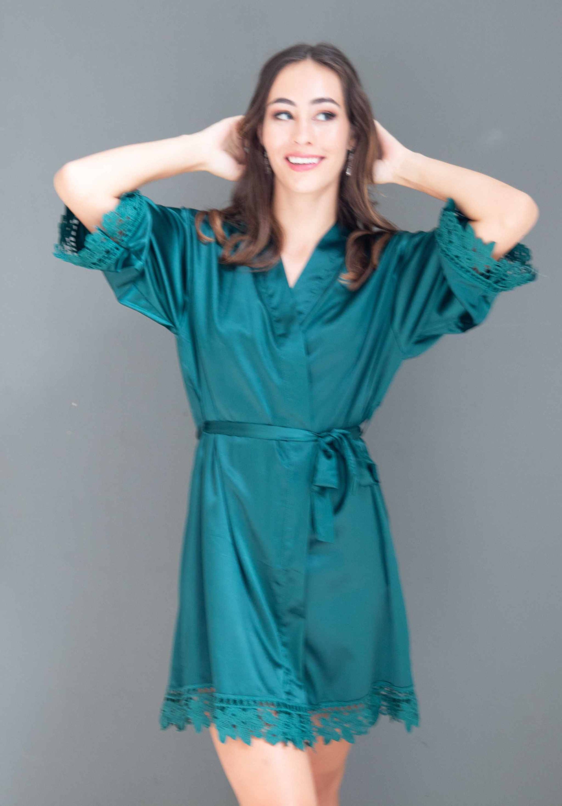 Forest Green Satin and lace Robe Smooches Bridal and Gifts Forest Green Satin and lace Robe Smooches Bridal and Gifts