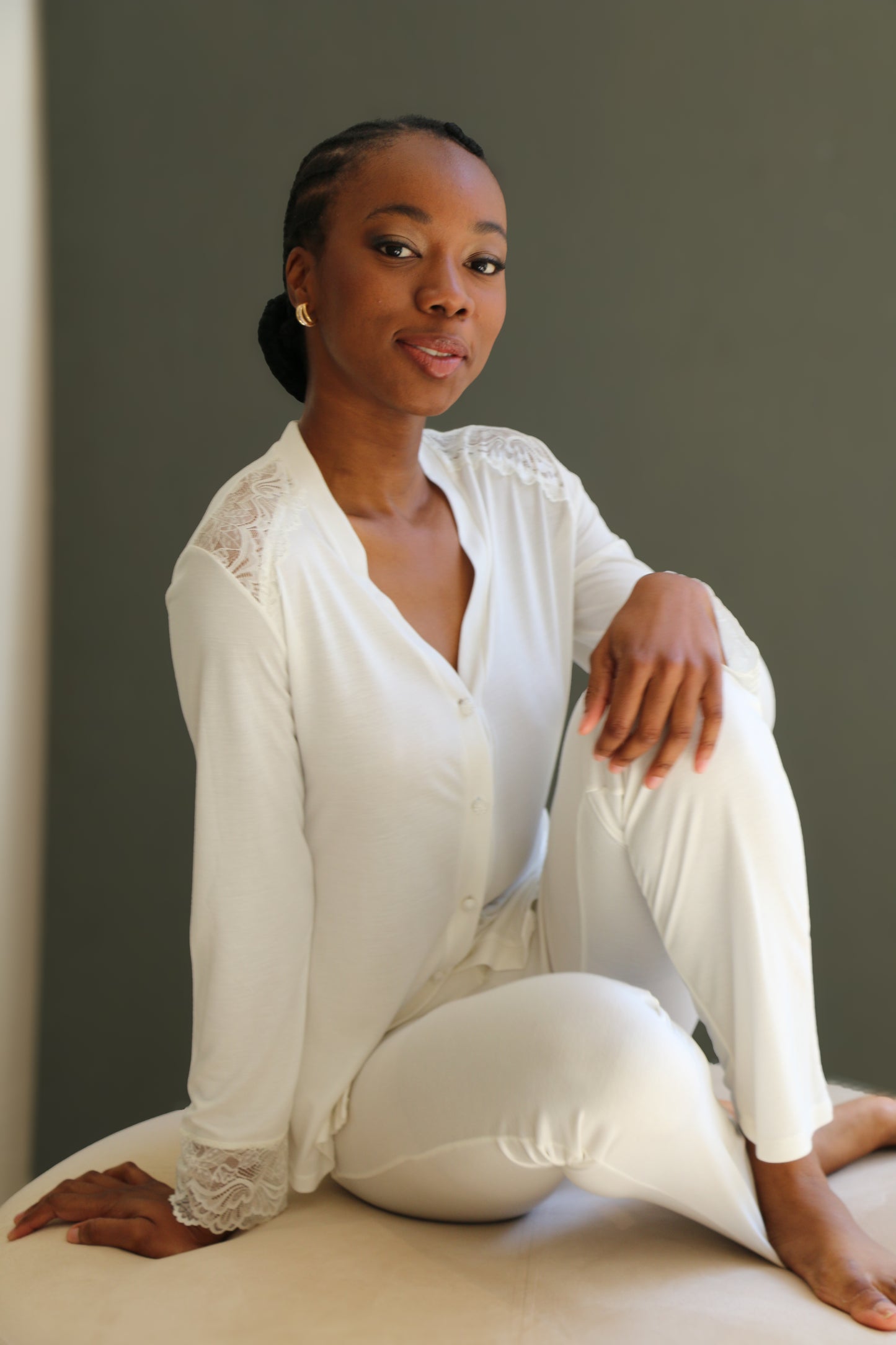 Elsa combed cotton ivory pyjama set