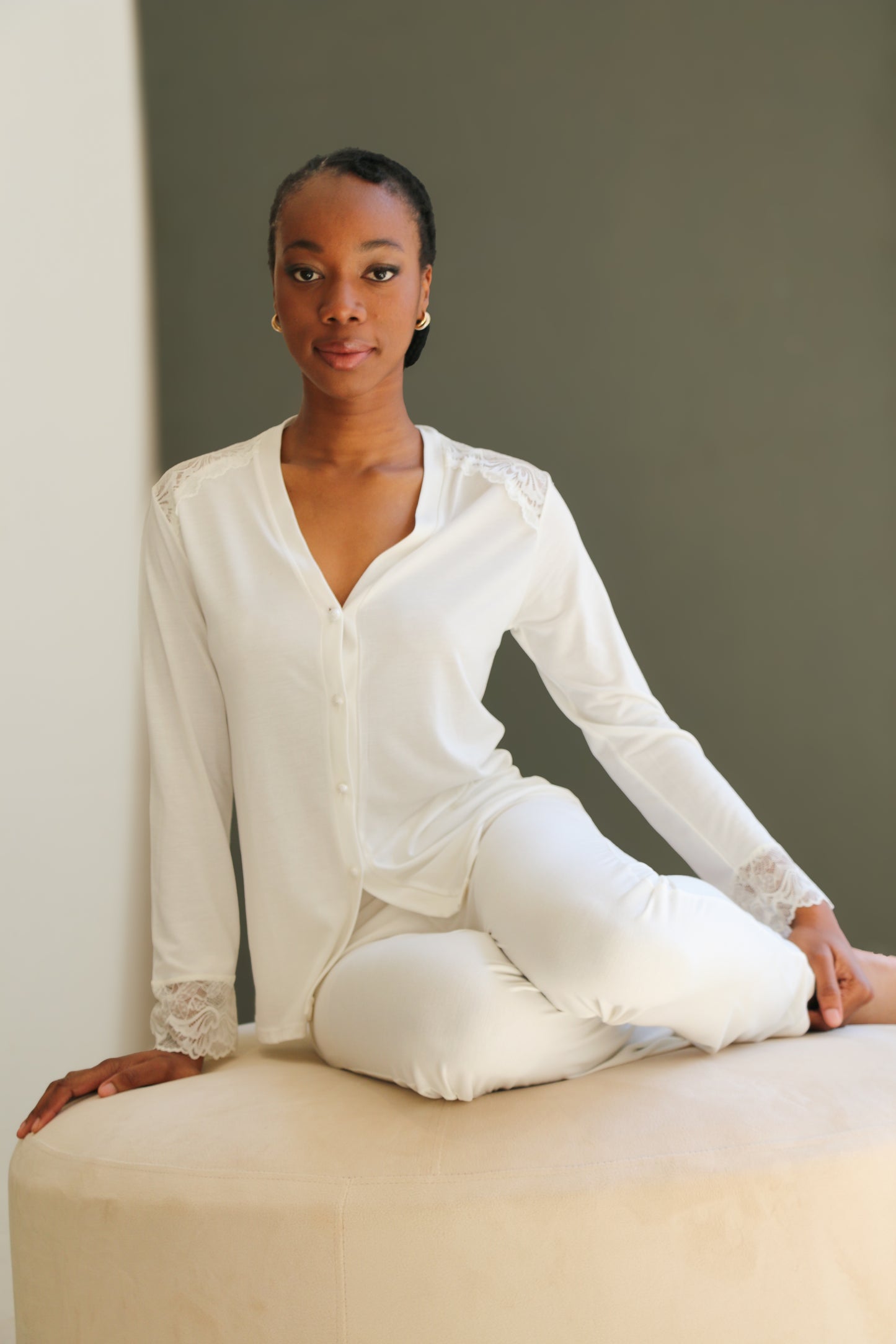 Elsa combed cotton ivory pyjama set