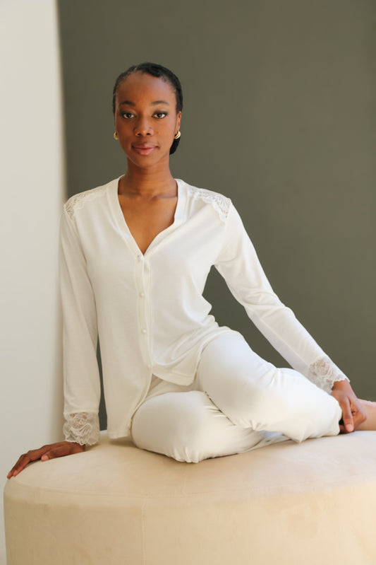 Elsa combed cotton ivory pyjama set