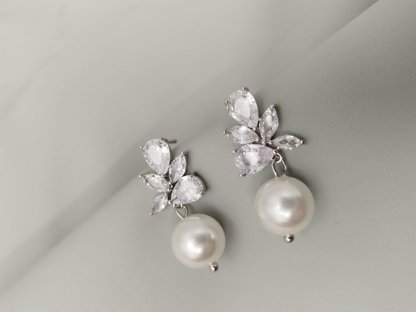 Suzette Pearl earrings crystal and faux pearl drop bridal earrings 2.5cm