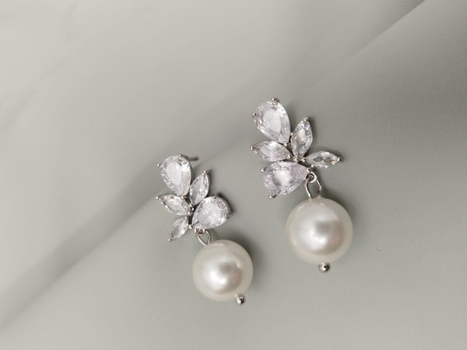 Suzette Pearl earrings crystal and faux pearl drop bridal earrings 2.5cm