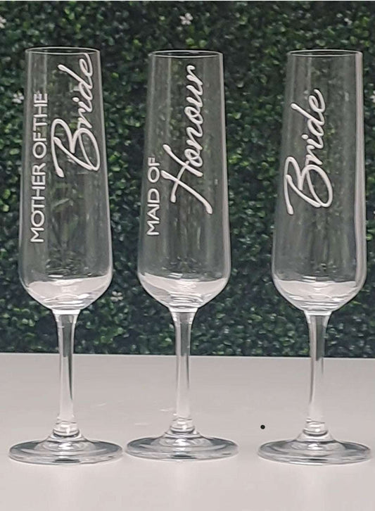 Personalised champagne glass for bridesmaid, maid of honour, and mother of the bride gifts