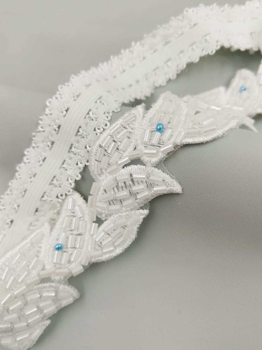 Zarina white and blue wedding garter- Smooches Bridal and Gifts