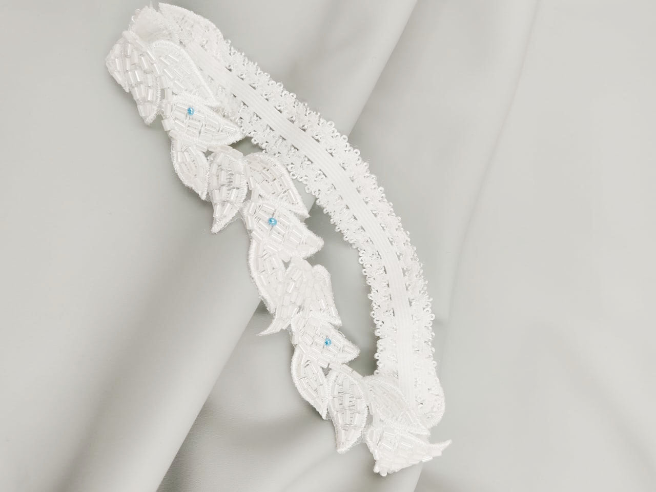 Zarina white and blue garter- Smooches Bridal and Gifts