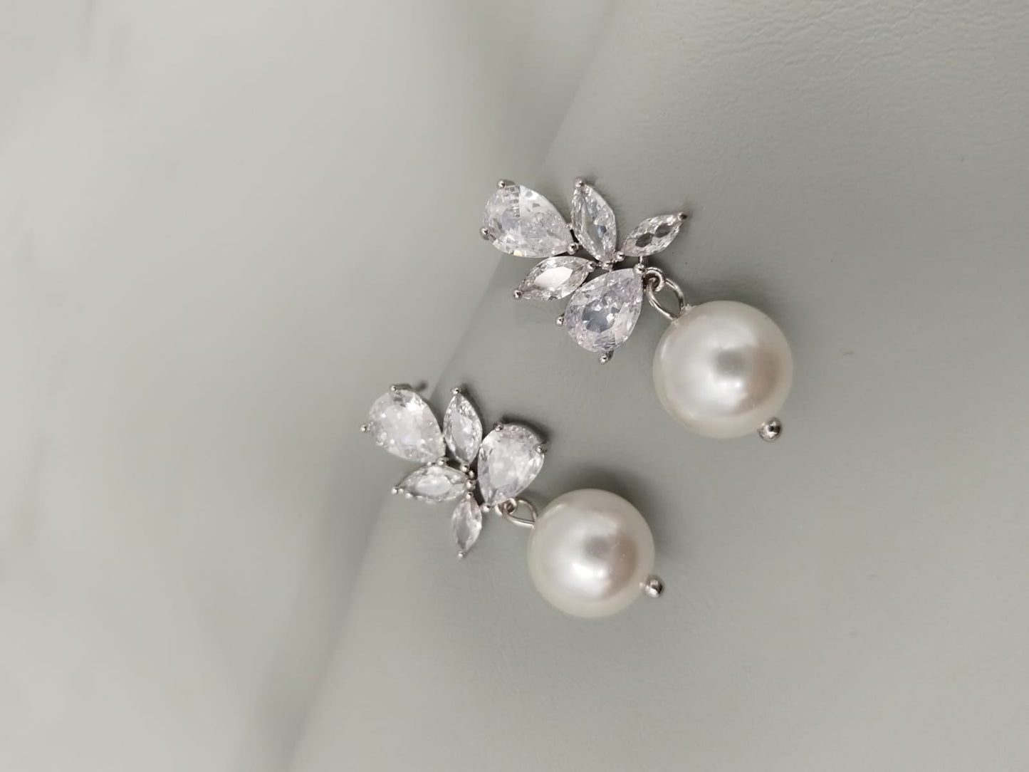Suzette Pearl earrings crystal and faux pearl drop bridal jewelry 2.5cm