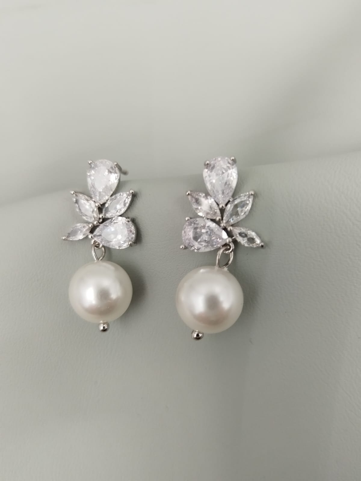 Suzette Pearl earrings crystal and faux pearl drop bridal earrings 2.5cm