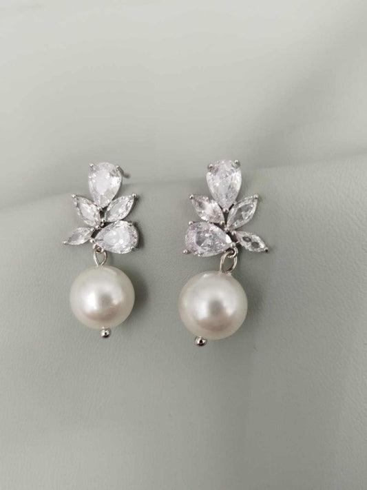 Suzette Pearl earrings crystal and faux pearl drop bridal earrings 2.5cm