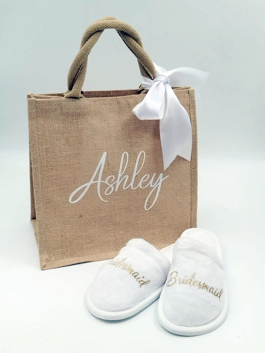 Personalised Tote Bundle with mini beach tote, jewellery box, and bracelet pouch in various designs and colours