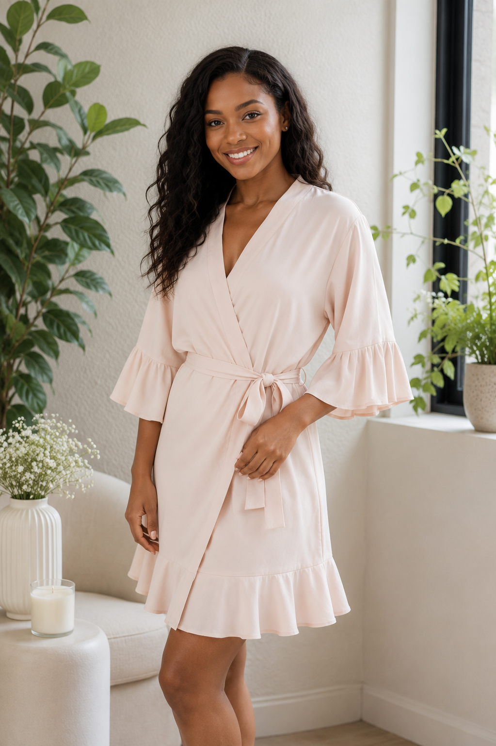 Light blush ruffle robe