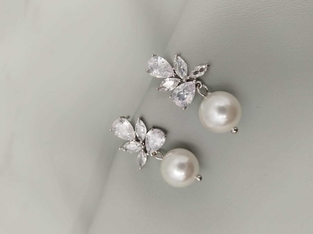 Suzette Pearl earrings crystal and faux pearl drop bridal jewelry 2.5cm