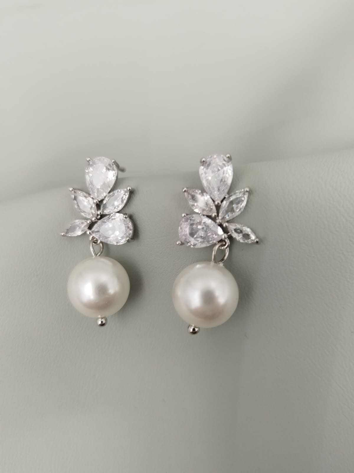 Suzette Pearl earrings crystal and faux pearl drop bridal earrings 2.5cm