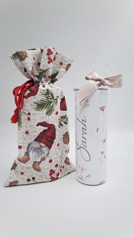 Personalised tumbler in christmas drawstring bag -bundle
