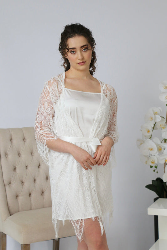 2 piece triangle lace Bridal robe - Smooches Bridal