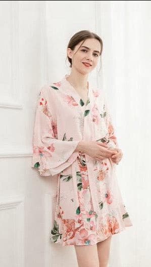 Blush pink floral cotton robe - Smooches Bridal