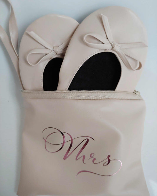 Bridal pumps in personalised pouch  Smooches Bridal   
