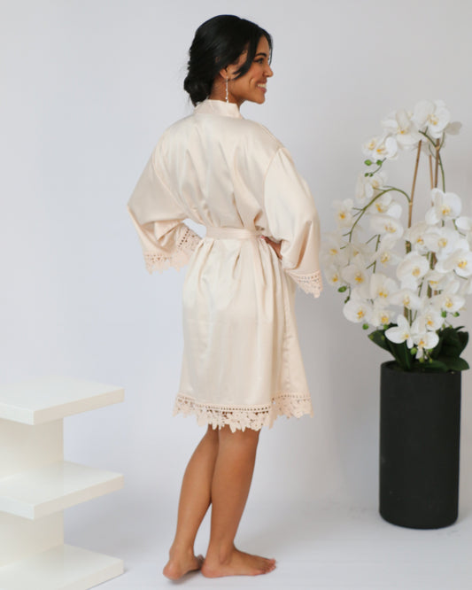 Champagne Satin and Lace Robe - Smooches Bridal